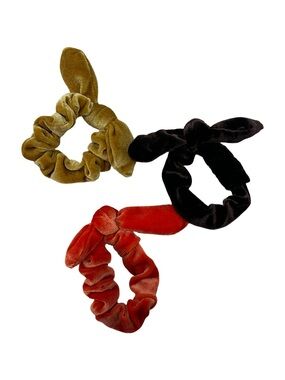 NWOT Zara Kida Velvet Bow Scrunchie Trio - Camel, Brown & Rust